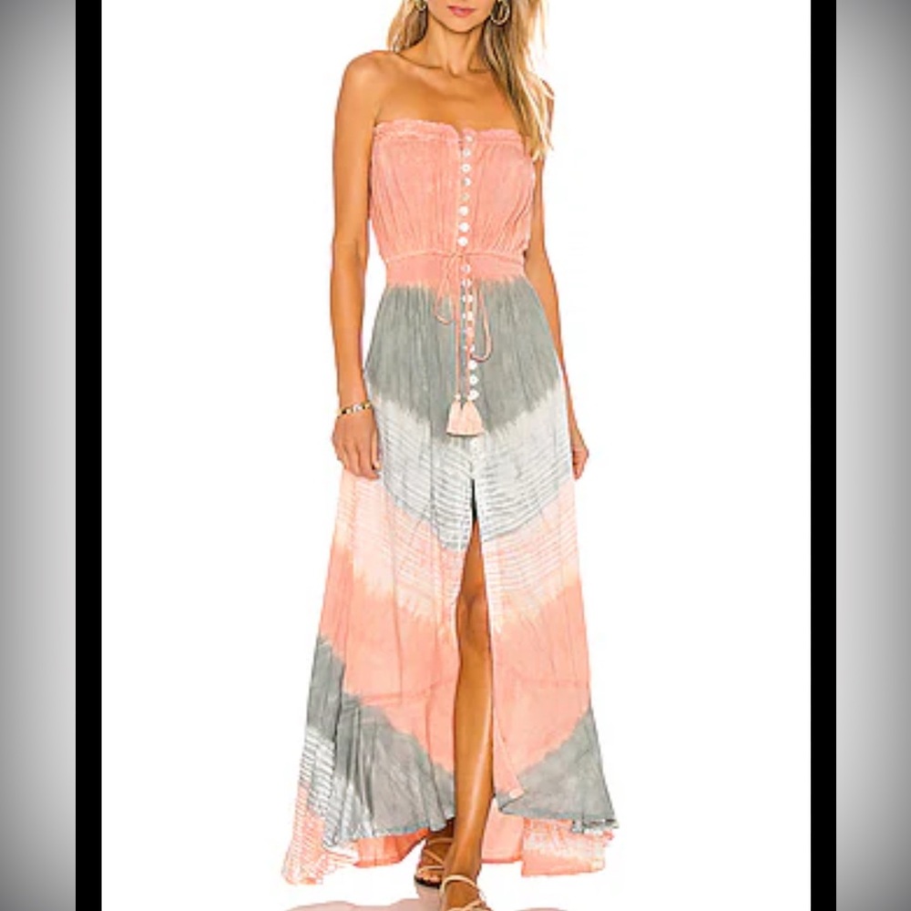 Tiare Hawaii Coral and Navy Maxi Dress